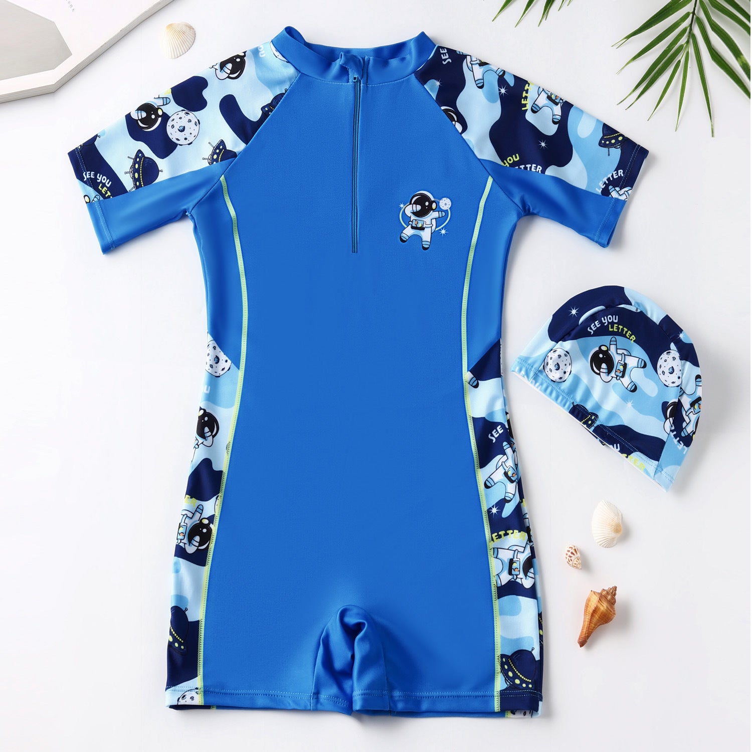 Cartoon-style boy-girl one-piece swimming suit