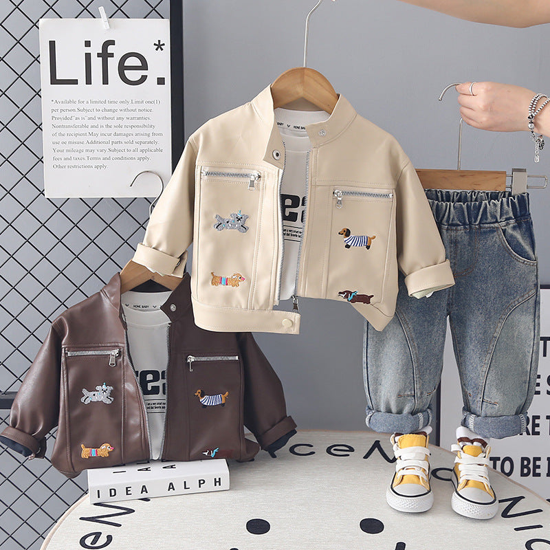 Boys Leather Jacket Three-Piece