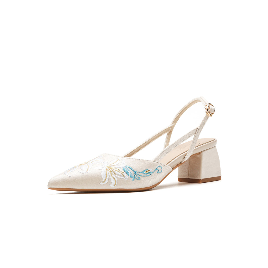 Embroidered Satin High Heel Sandals