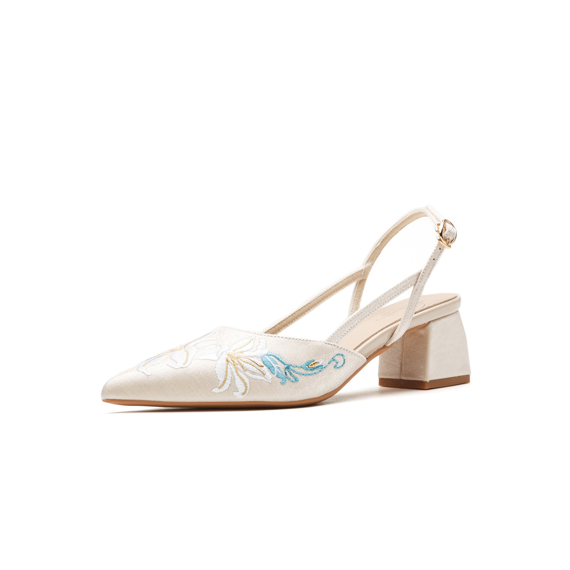 Embroidered Satin High Heel Sandals