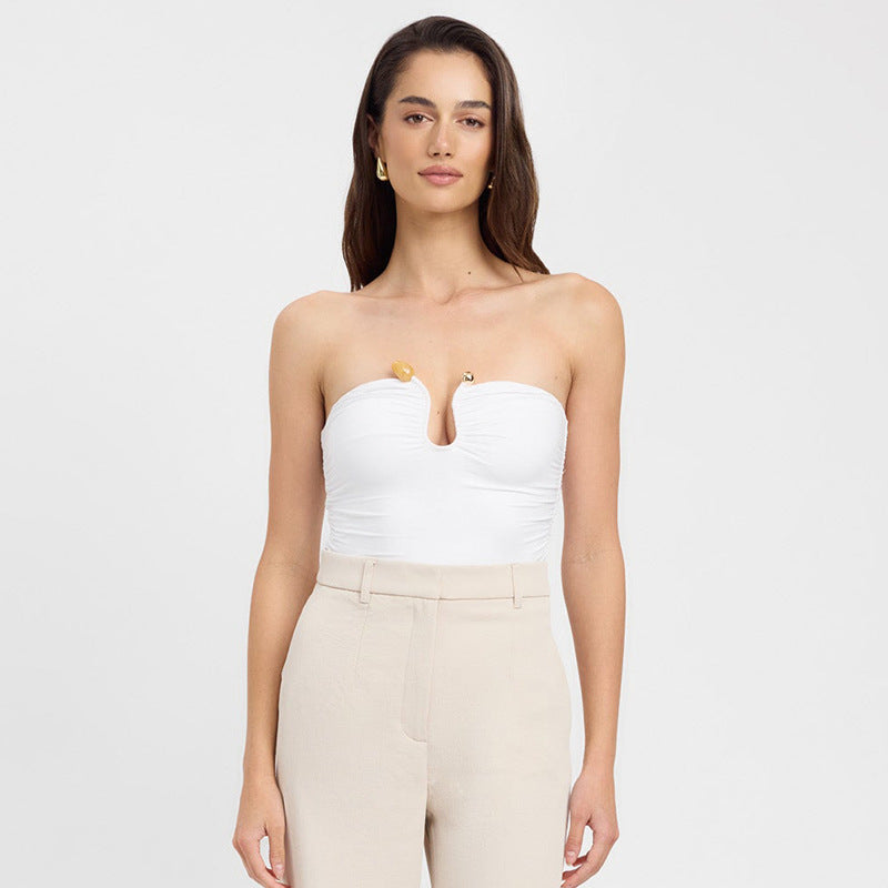 Slim Fit Backless Pleated Shirt