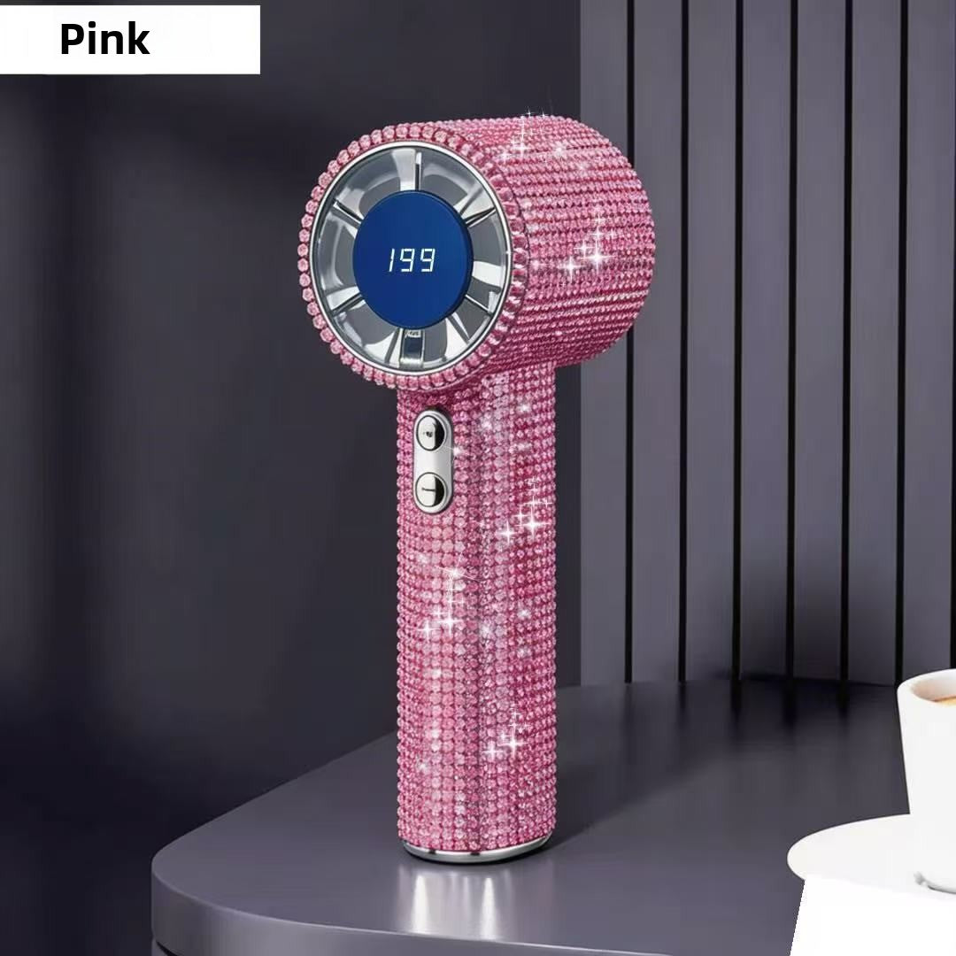 Handheld Bedazzled fan with digital display