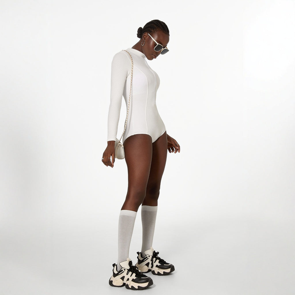 White long-sleeved swimming suit