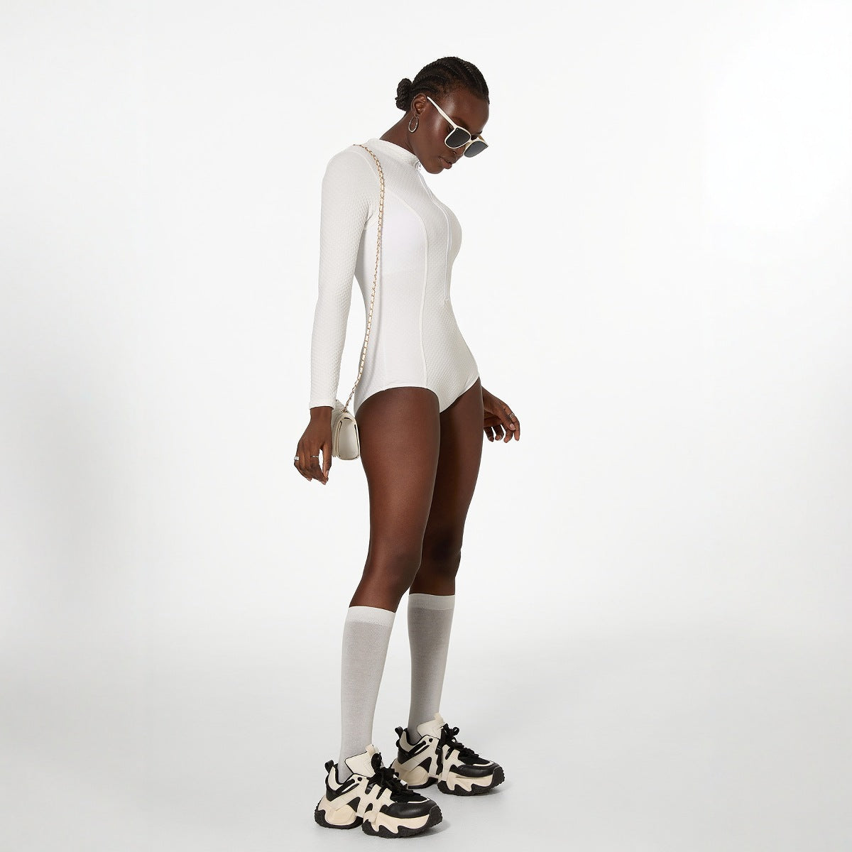 White long-sleeved swimming suit