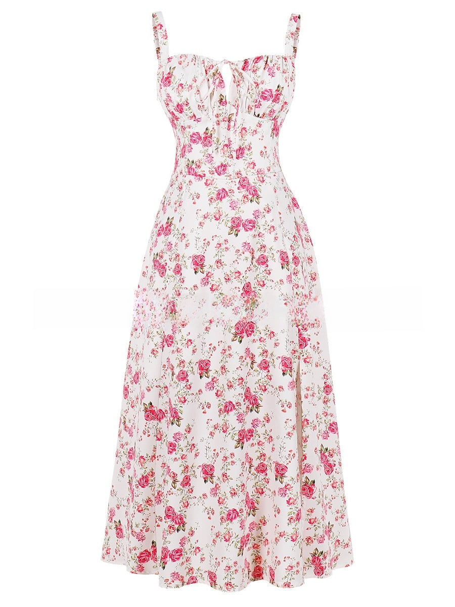 Summer Printed Tie-Up Strap Dress with Back Tie Long Dress
