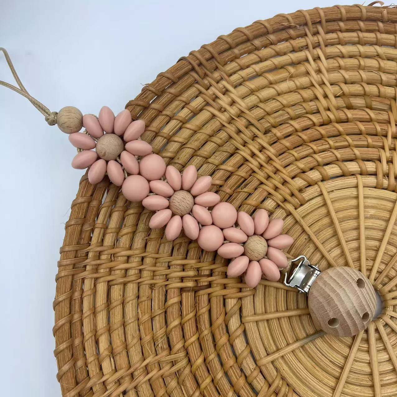 Silicone Pacifier Clip with Engraved Flower Design