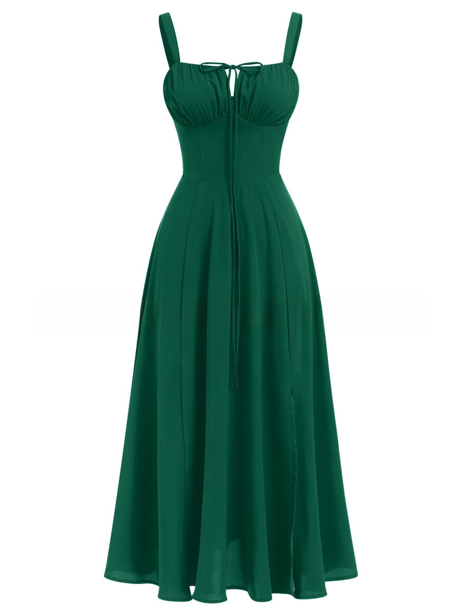 Summer Printed Tie-Up Strap Dress with Back Tie Long Dress