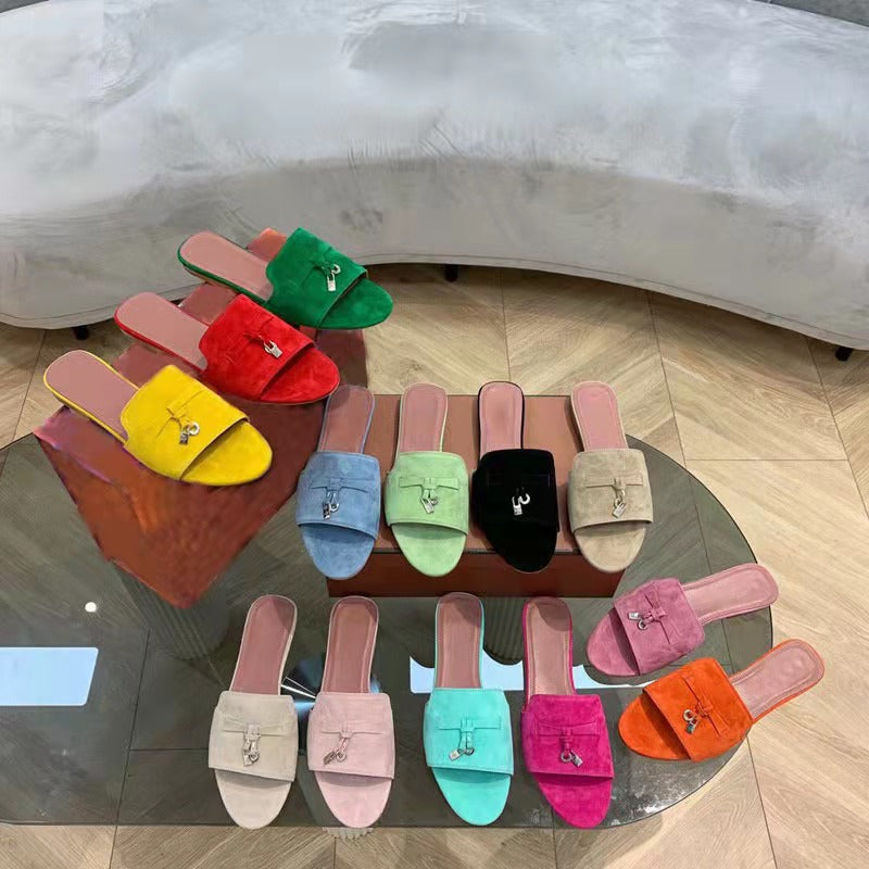 Womens Leather Slip-On Sandals