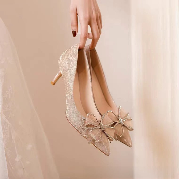 Sparkly High Heels with a Bow