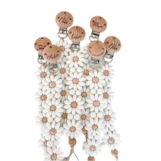 Silicone Pacifier Clip with Engraved Flower Design