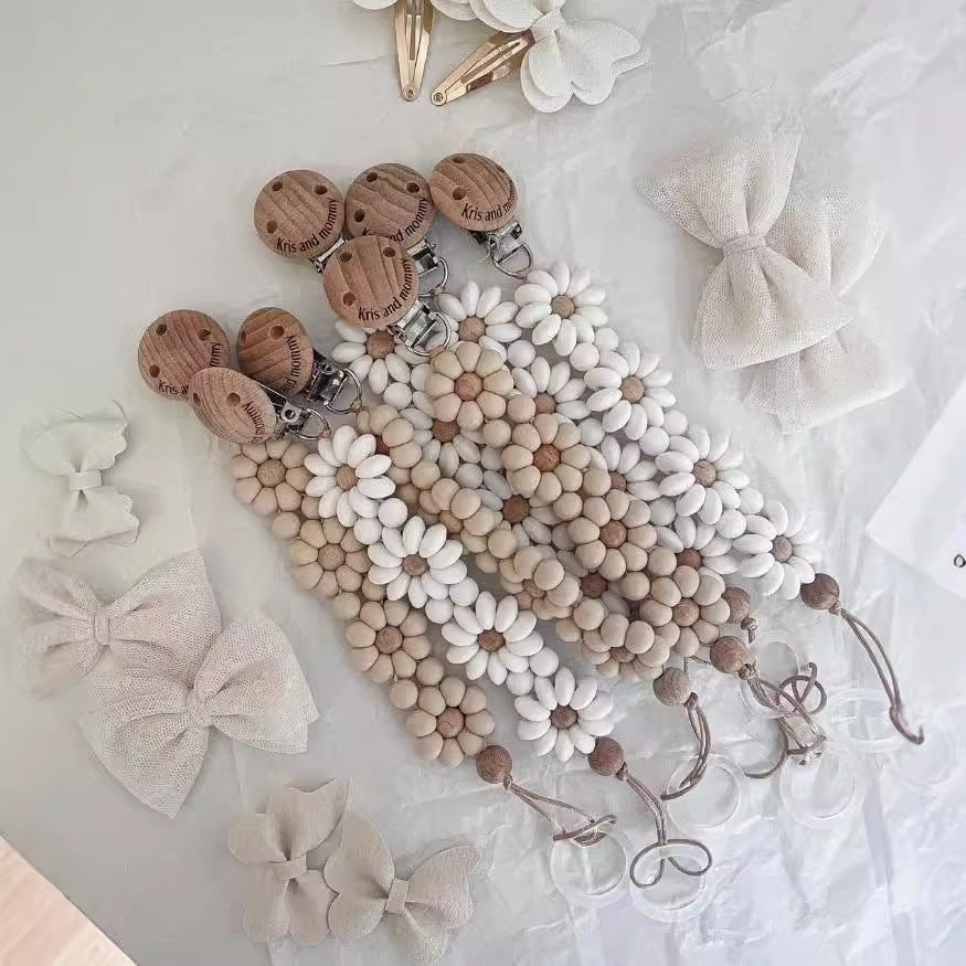 Silicone Pacifier Clip with Engraved Flower Design