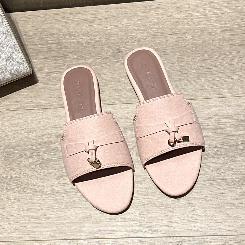 Womens Leather Slip-On Sandals