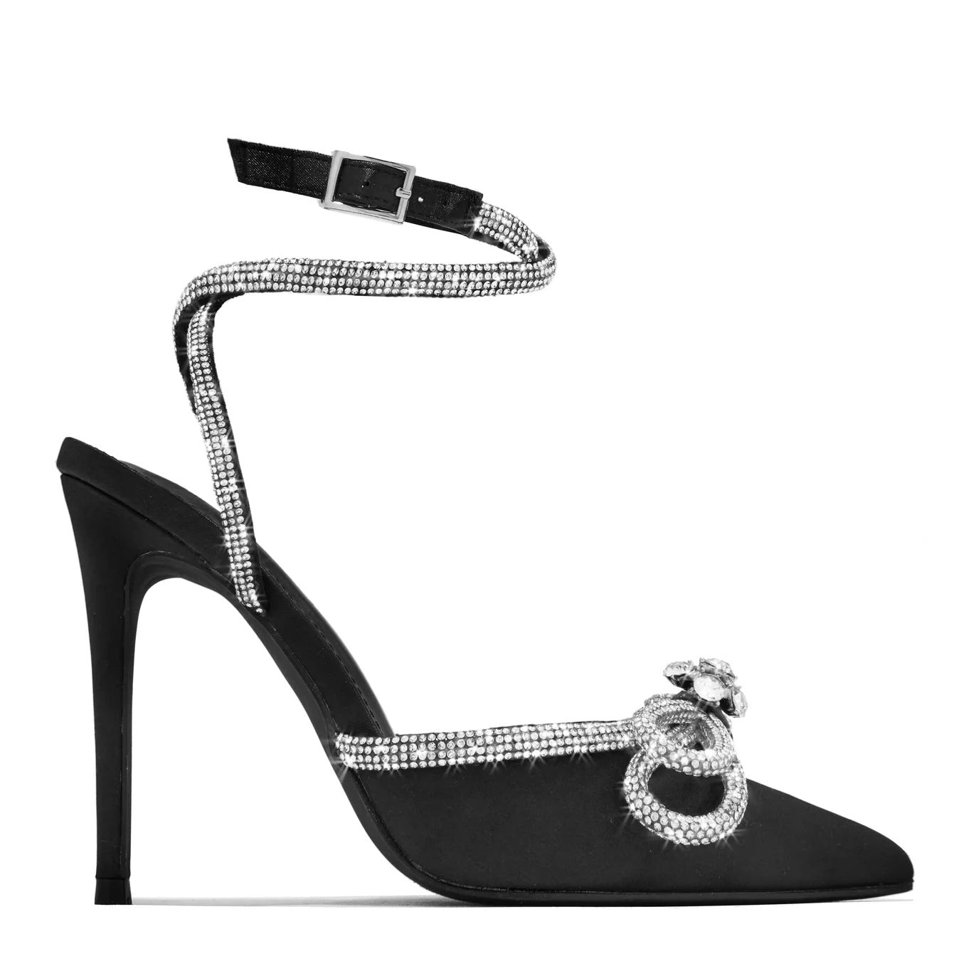 Pointed Rhinestone Bow Strap High Heels
