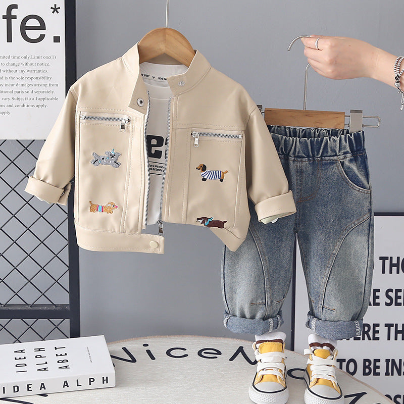 Boys Leather Jacket Three-Piece
