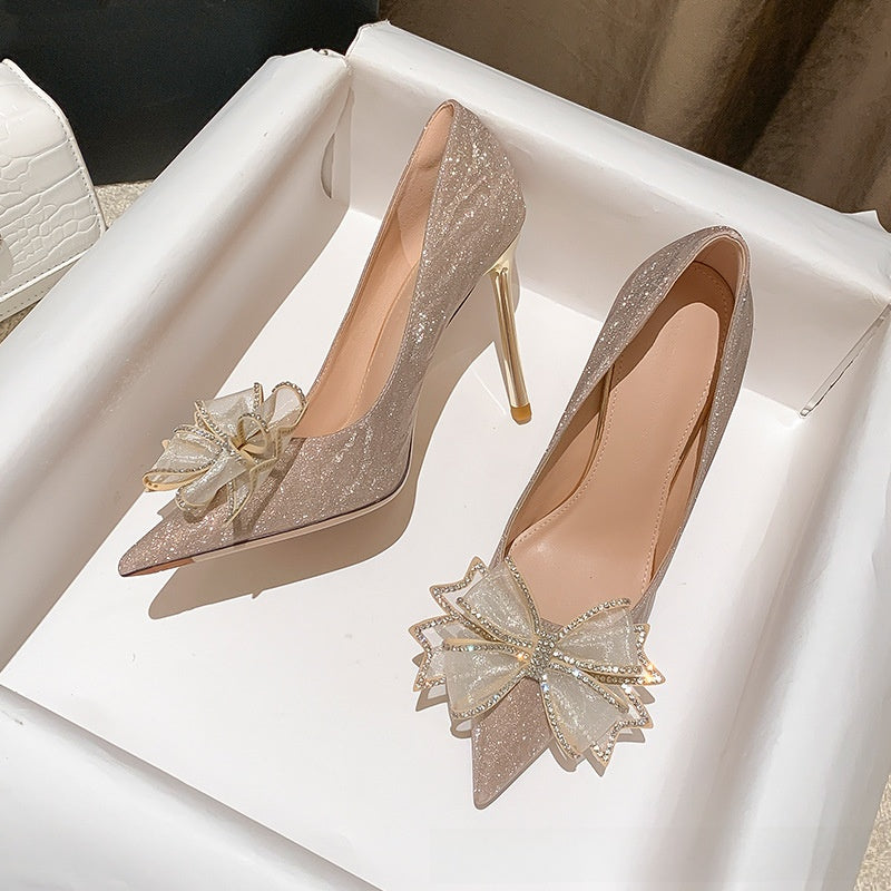 Sparkly High Heels with a Bow