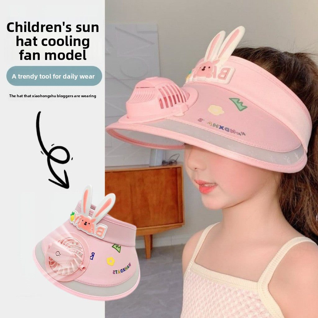 Summer children's sun hat with built-in charging fan