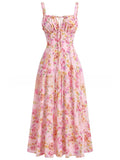 Summer Printed Tie-Up Strap Dress with Back Tie Long Dress
