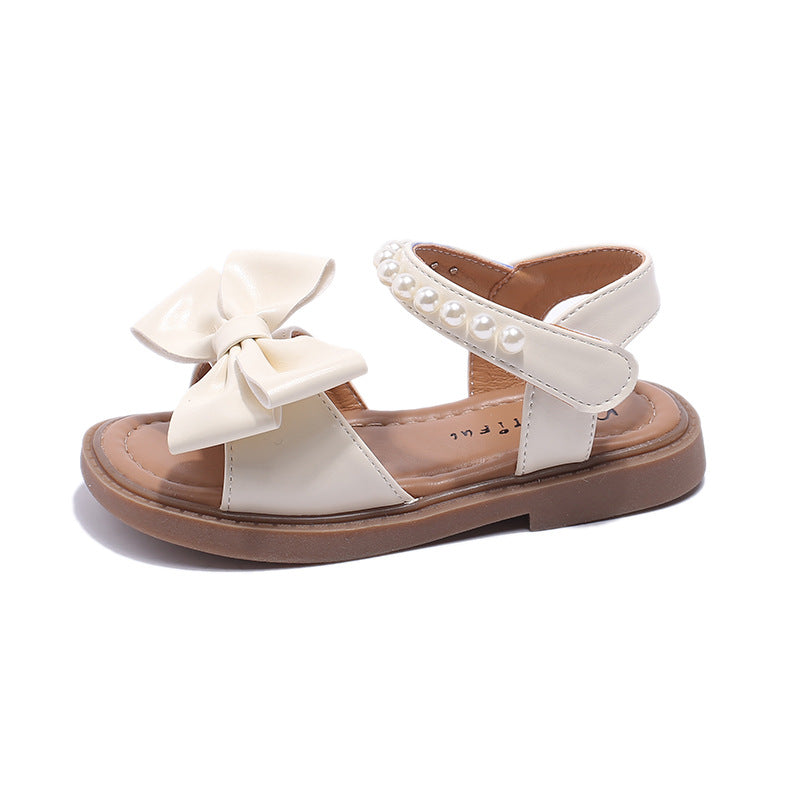 Girls Pearl Bow Sandals - Soft Sole