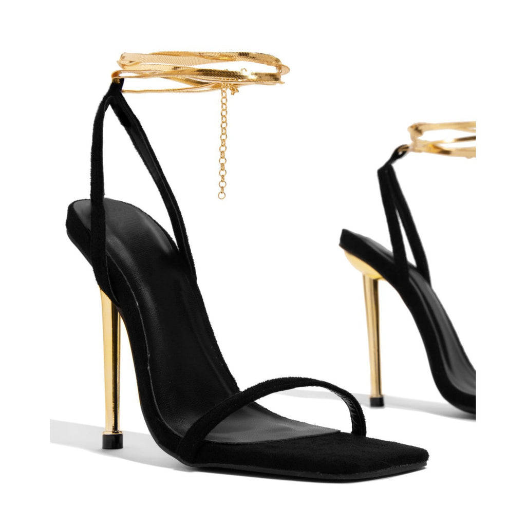Golden Strap Square Toe High Heel
