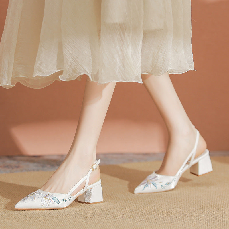 Embroidered Satin High Heel Sandals