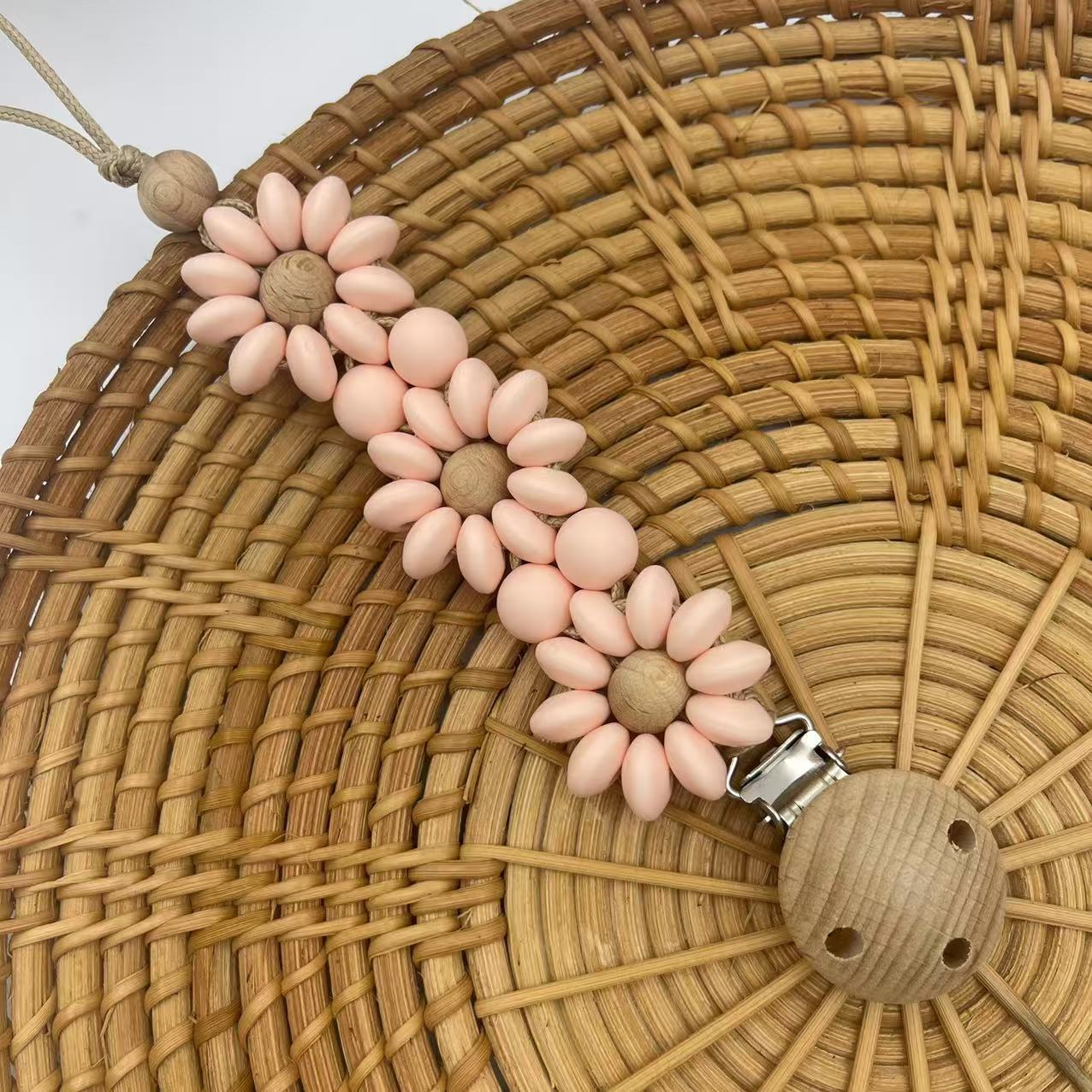 Silicone Pacifier Clip with Engraved Flower Design