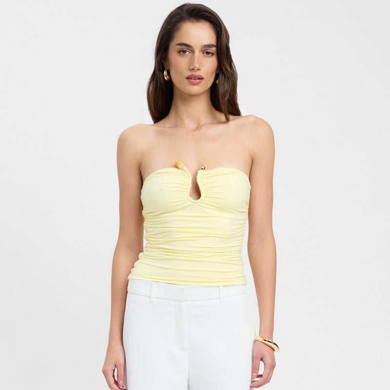 Slim Fit Backless Pleated Shirt