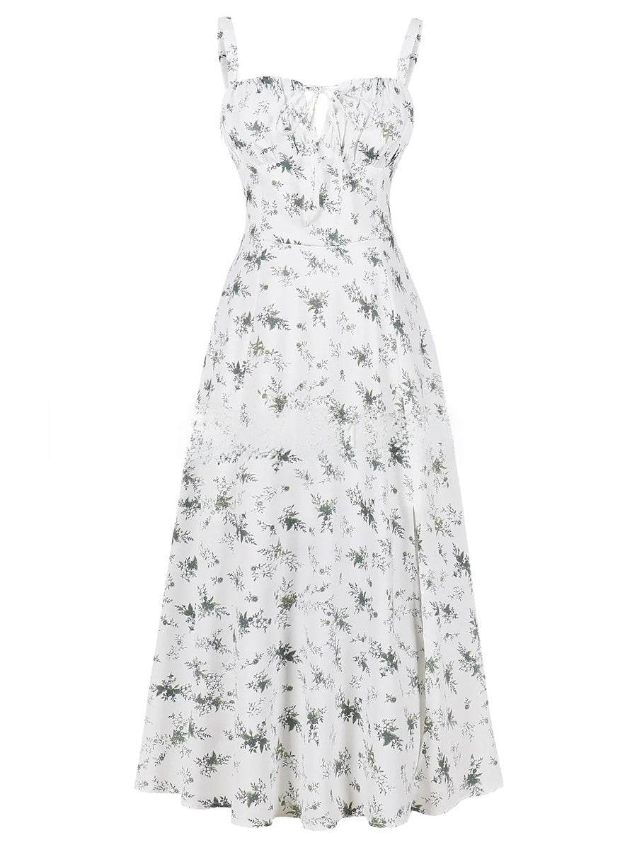 Summer Printed Tie-Up Strap Dress with Back Tie Long Dress