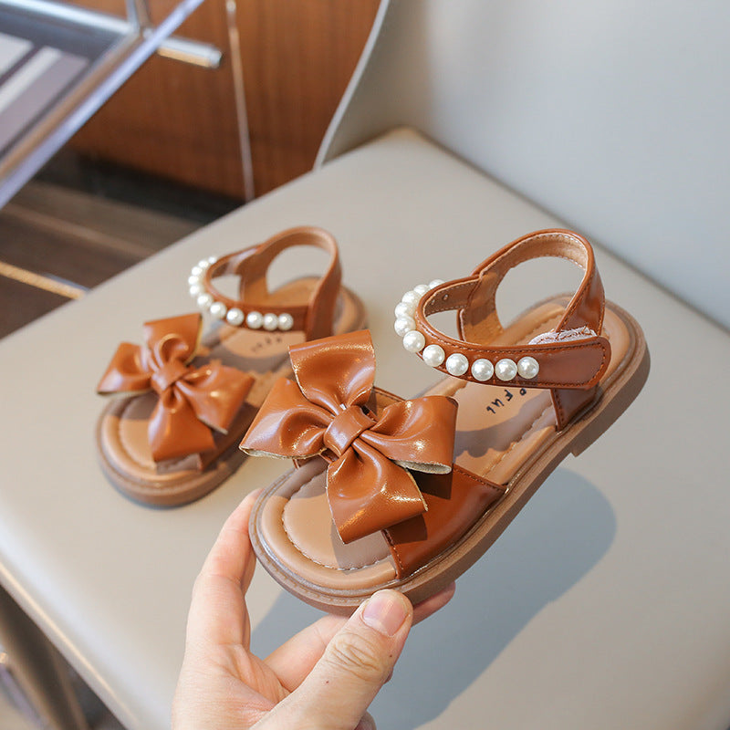 Girls Pearl Bow Sandals - Soft Sole