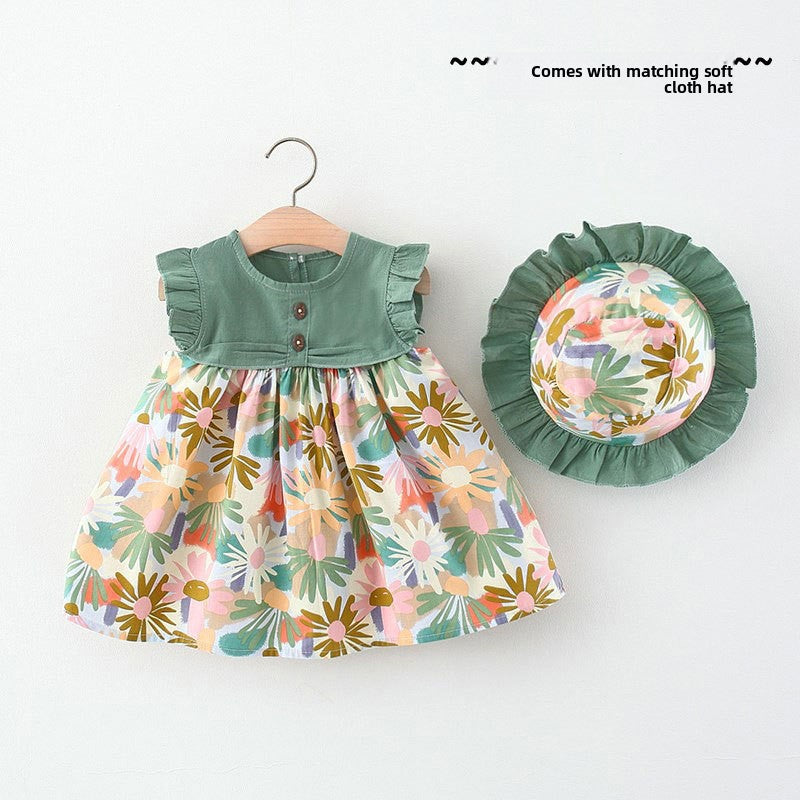 Girl Summer Dress with Beach Hat