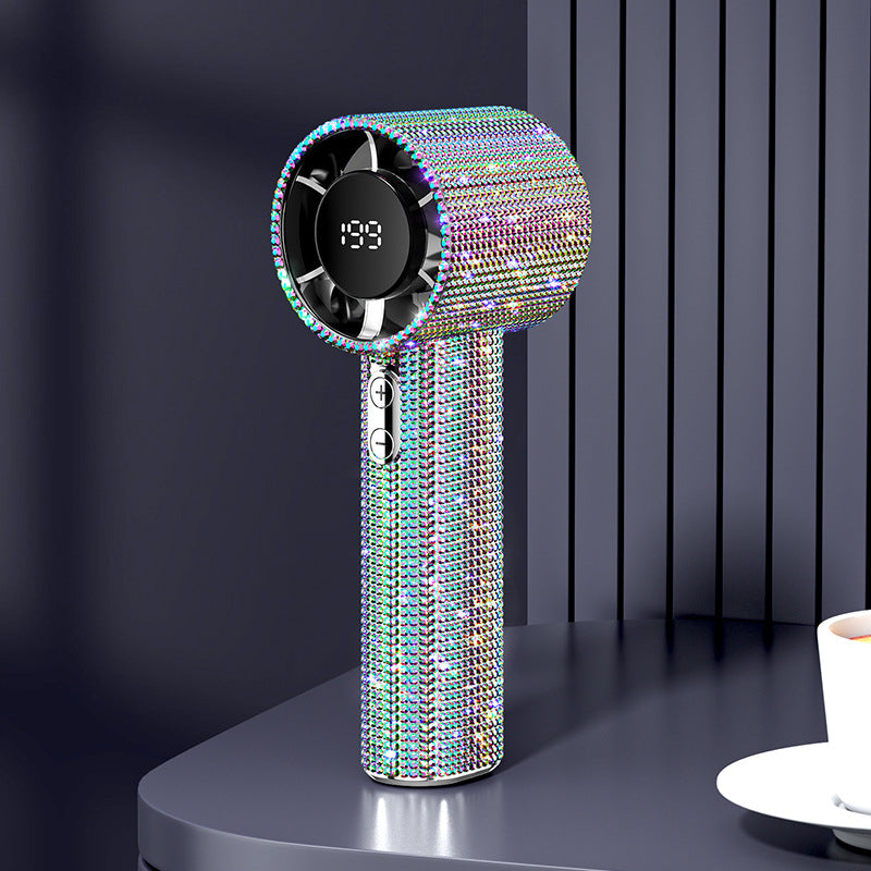 Handheld Bedazzled fan with digital display