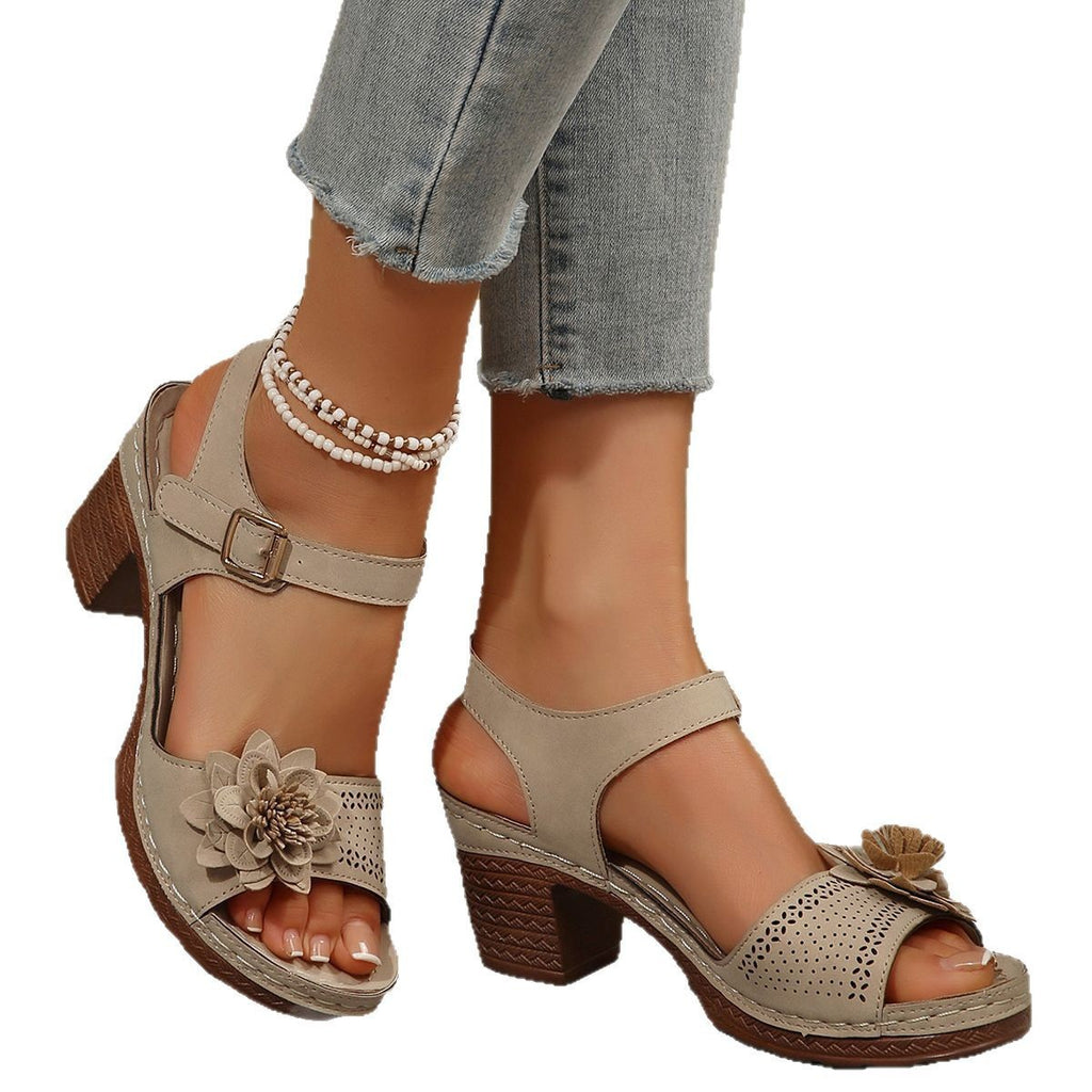 Wedge Platform Sandals with Floral Decoration