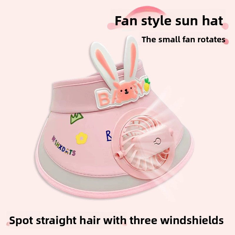 Summer children's sun hat with built-in charging fan