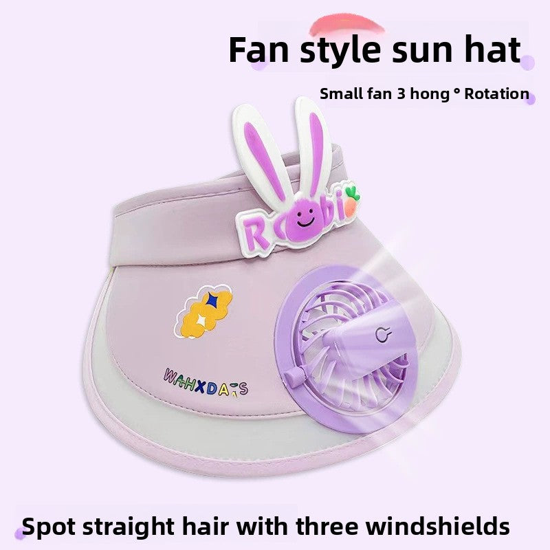 Summer children's sun hat with built-in charging fan