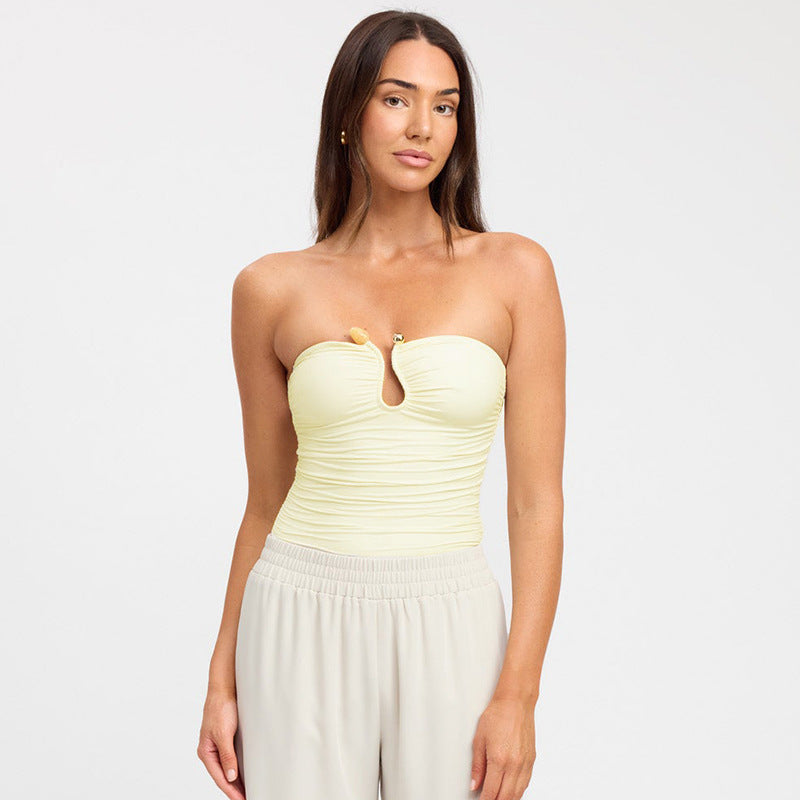 Slim Fit Backless Pleated Shirt