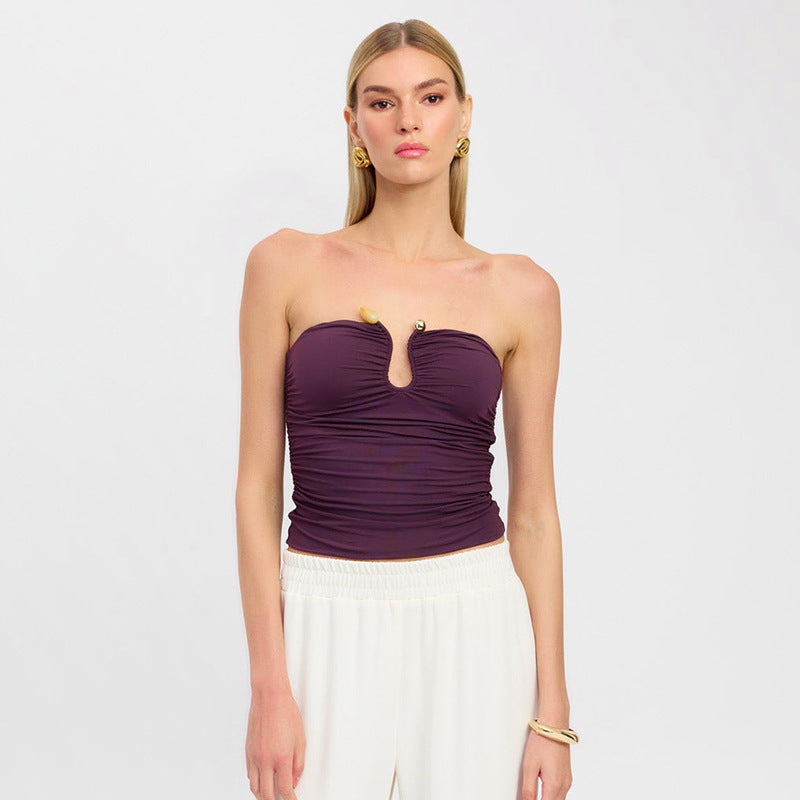 Slim Fit Backless Pleated Shirt
