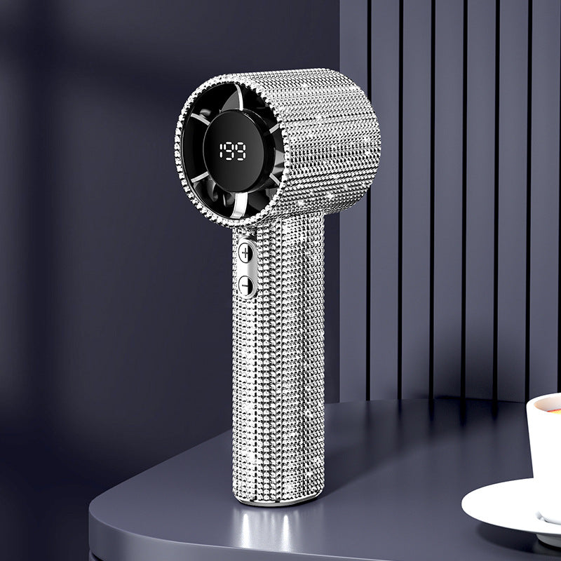 Handheld Bedazzled fan with digital display