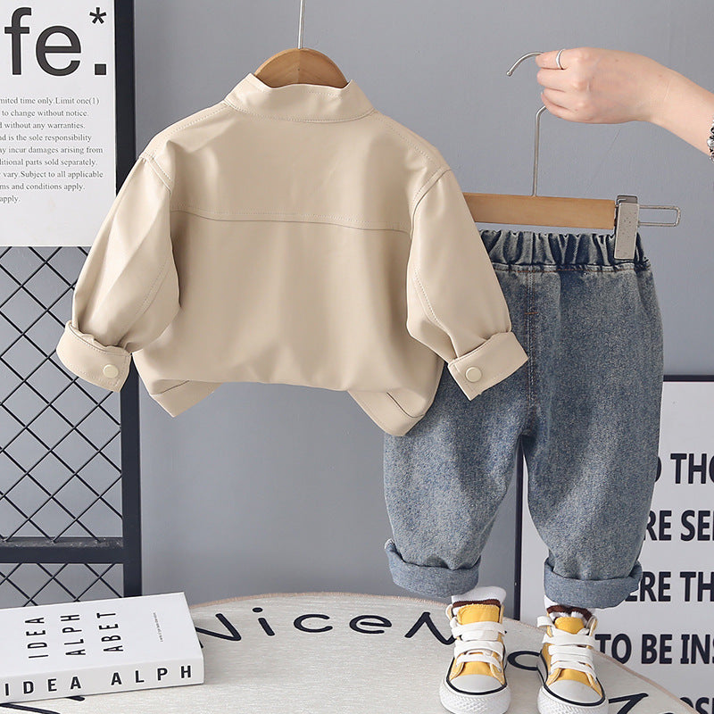 Boys Leather Jacket Three-Piece