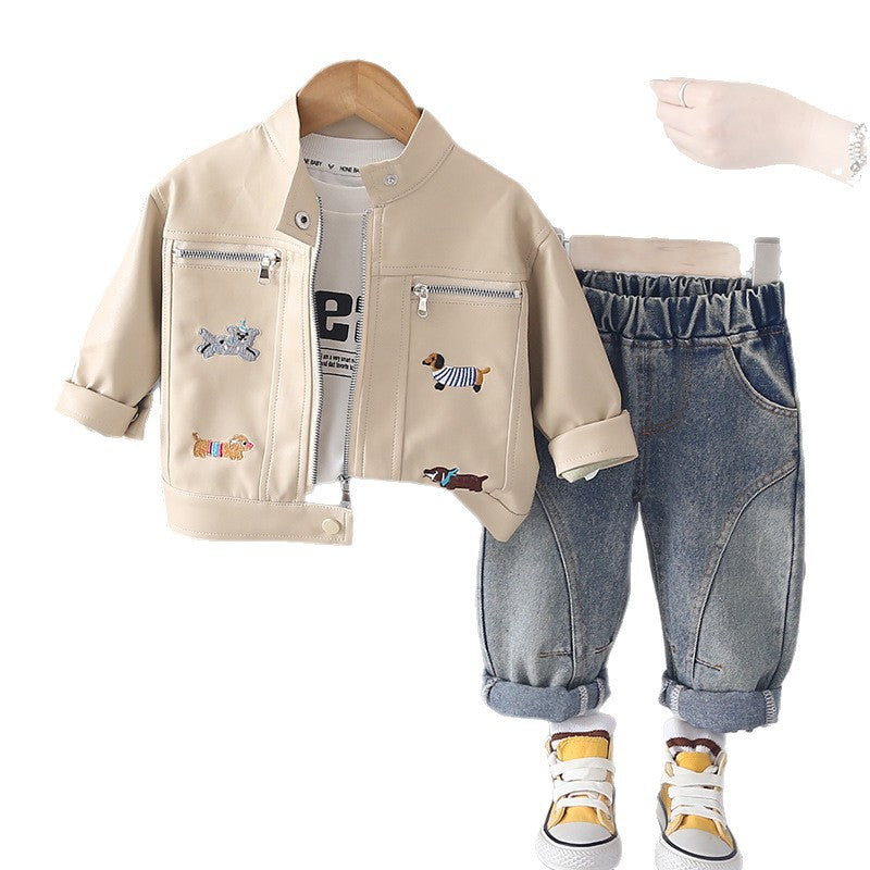 Boys Leather Jacket Three-Piece