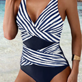 Casual striped one-piece tight swimming suit