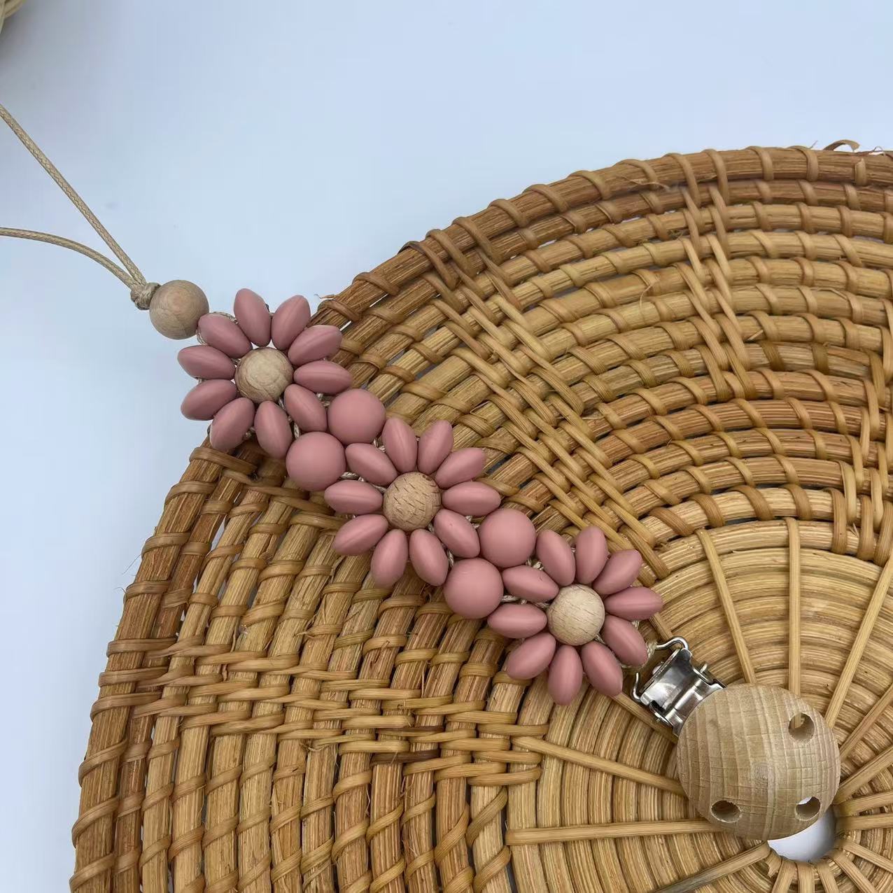 Silicone Pacifier Clip with Engraved Flower Design