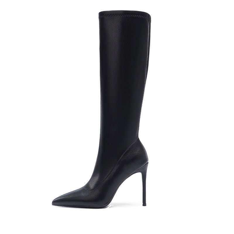 Knee High Heel Boots Pointed Toe