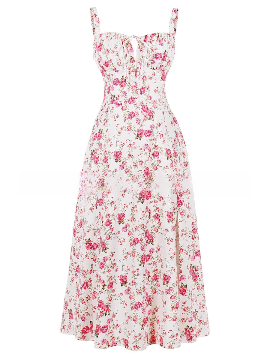 Summer Printed Tie-Up Strap Dress with Back Tie Long Dress