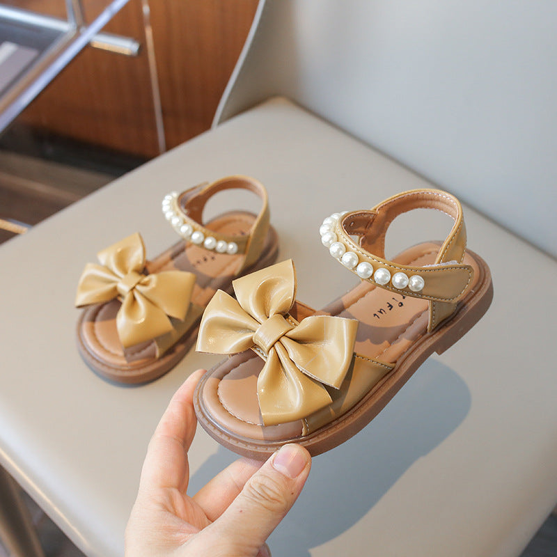 Girls Pearl Bow Sandals - Soft Sole