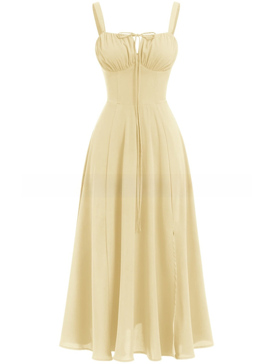Summer Printed Tie-Up Strap Dress with Back Tie Long Dress