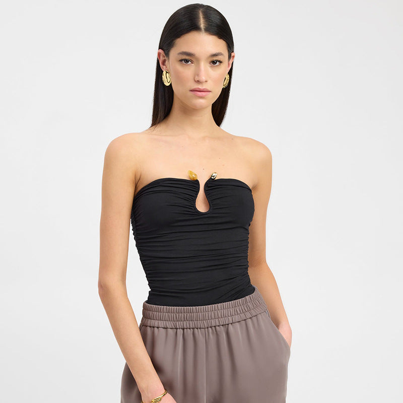 Slim Fit Backless Pleated Shirt