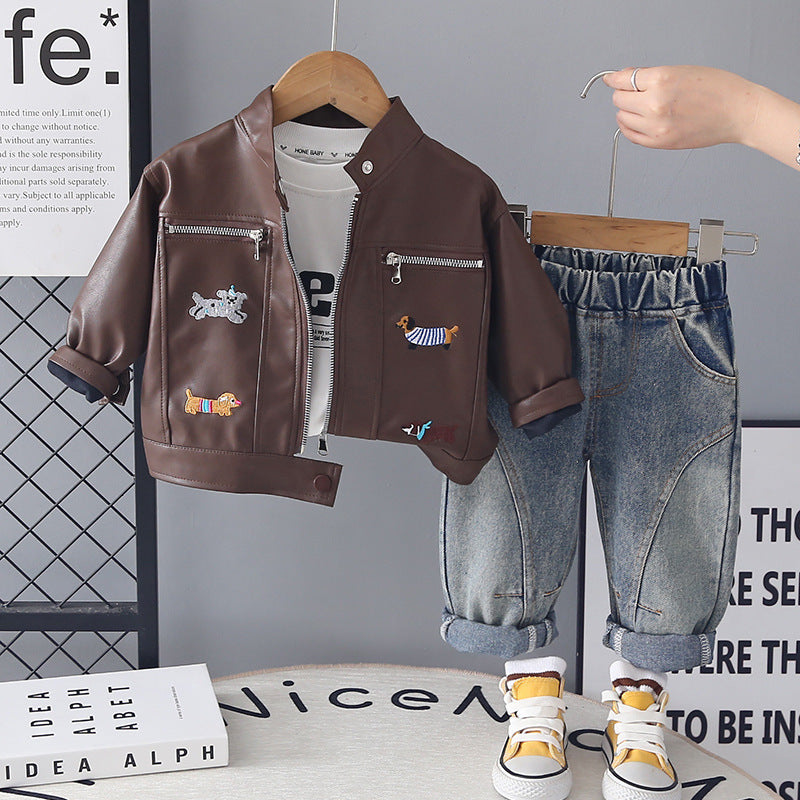 Boys Leather Jacket Three-Piece