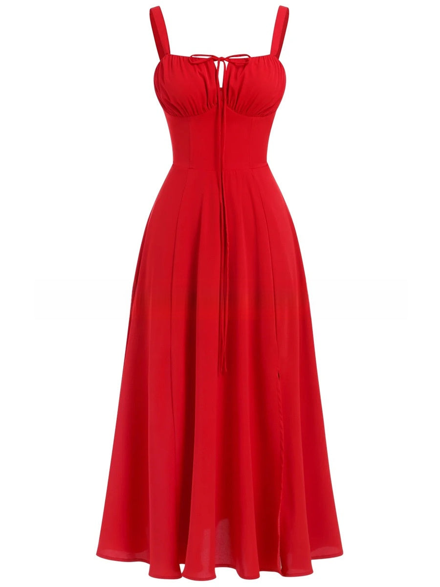 Summer Printed Tie-Up Strap Dress with Back Tie Long Dress