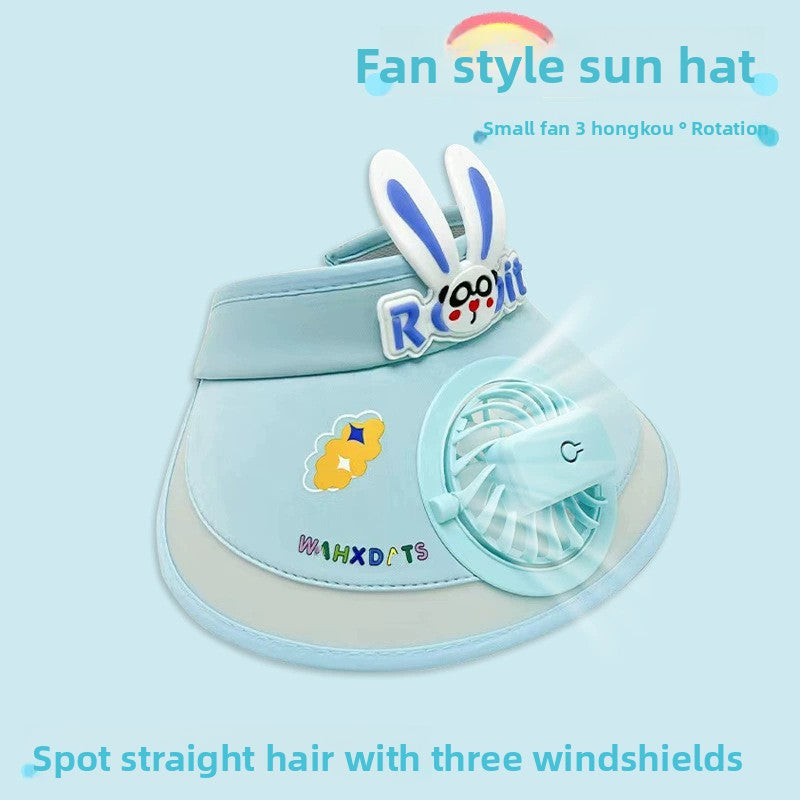 Summer children's sun hat with built-in charging fan