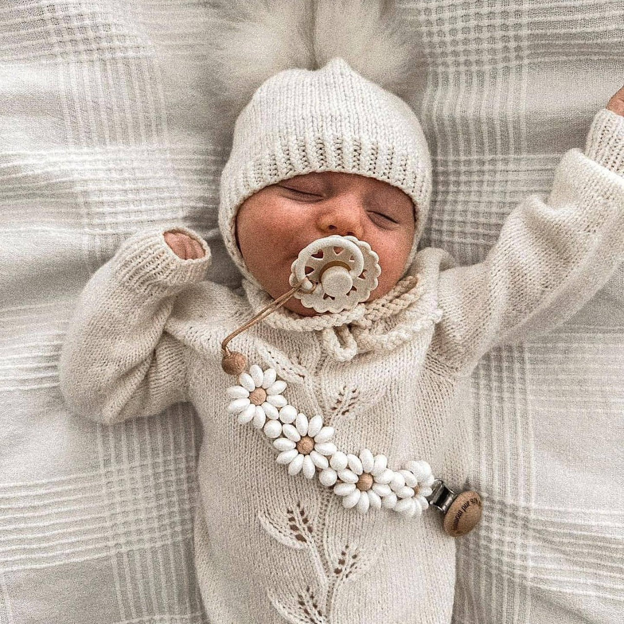 Silicone Pacifier Clip with Engraved Flower Design