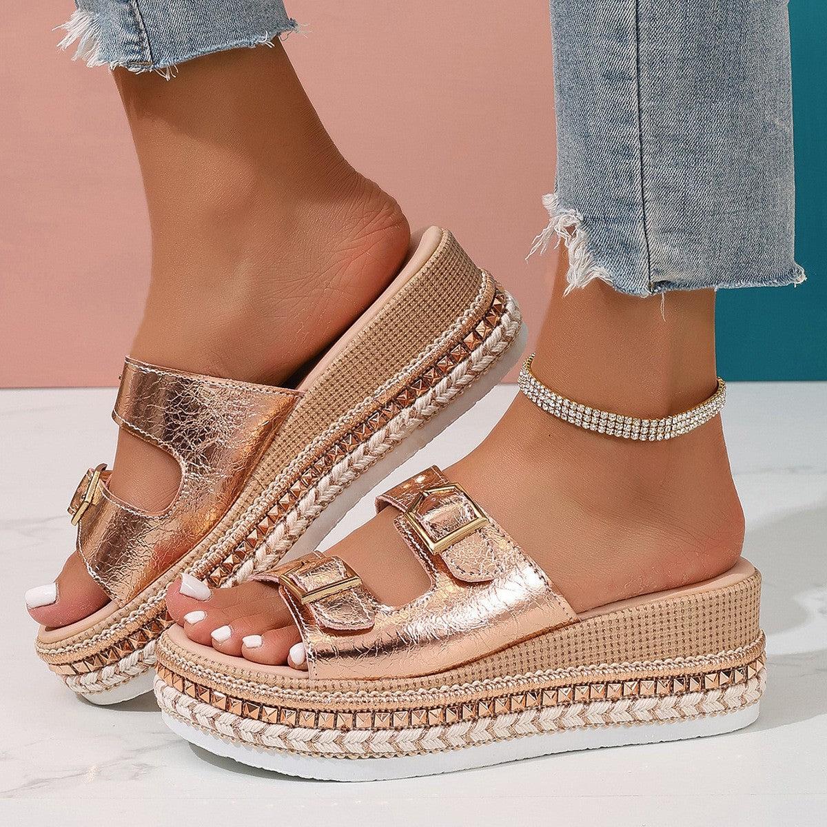 Buckle Wedge Sandals